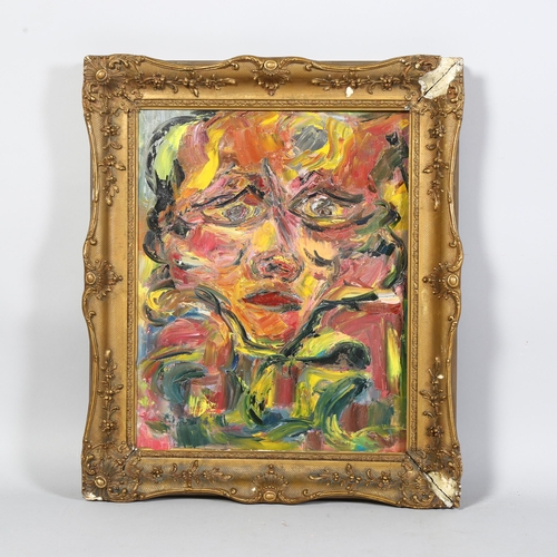 632 - Unsigned expressionist oil on canvas, portrait/head, 35cm x 45cm framed (unglazed).