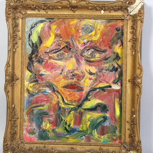 632 - Unsigned expressionist oil on canvas, portrait/head, 35cm x 45cm framed (unglazed).