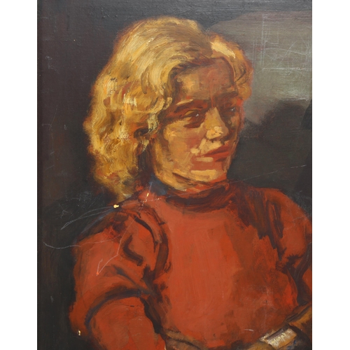 639 - Unsigned oil on board, portrait of a young woman 57cm x 38cm, framed (unglazed). Condition: Some scr... 