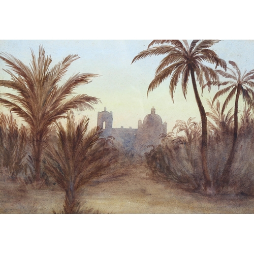 642 - Unsigned, 19th Century watercolour, Anglo-Indian School  'An Indian Palace at Twlight', 20cm x 28cm,... 