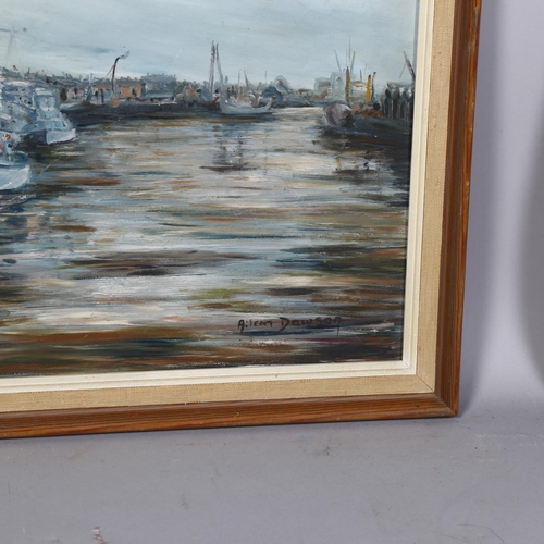 646 - Aileen Dawson (British 1950s) 'Busy Harbour Scene' oil on board, 45cm x 60cm, framed (unglazed).