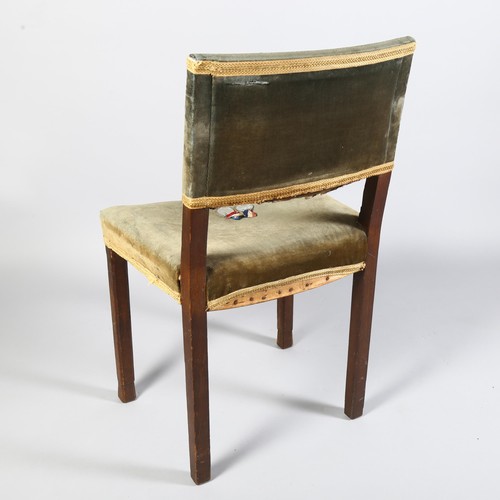 251 - A King George VI limed oak Coronation chair, by W Hands & Sons Ltd, dated 1937, green velour upholst... 