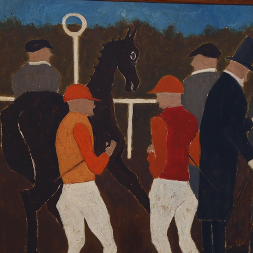 657 - Unsigned naive oil on board c.1920 'Race Day', 33cm x 26cm,
framed (unglazed).