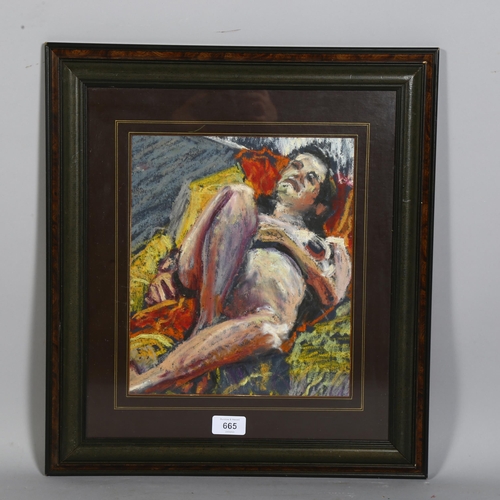 665 - 20th Century pastel study of a reclining nude, unsigned, 25cm x 30cm, framed and glazed.