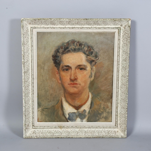 666 - 20th Century French School, oil on canvas , 'Portrait of a Man', unsigned, 44cm x 37cm, framed (ungl... 