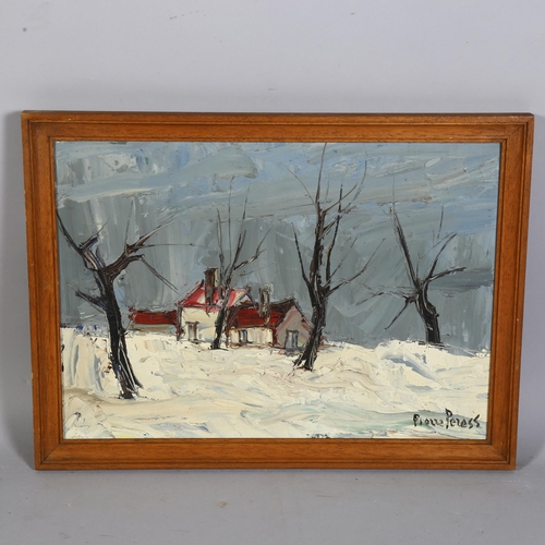 670 - Pierre Peress (1919-1990), winter scene with cottages, oil on board, signed lower right, 32cm x 44cm... 