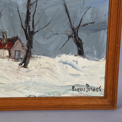 670 - Pierre Peress (1919-1990), winter scene with cottages, oil on board, signed lower right, 32cm x 44cm... 