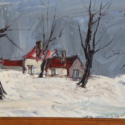 670 - Pierre Peress (1919-1990), winter scene with cottages, oil on board, signed lower right, 32cm x 44cm... 