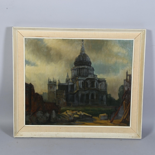 671 - British School, St Paul's in the Blitz surrounded by rubble, mid-20th century oil on canvas, indisti... 