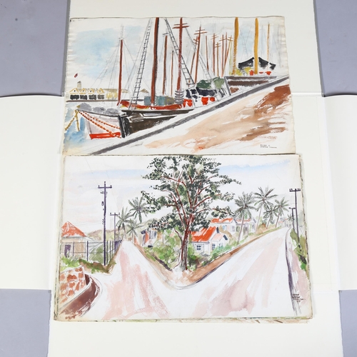 672 - Brian Seaton, 20th Century folio of 13 watercolours, views of Trinidad, signed and dated 1957, some ... 