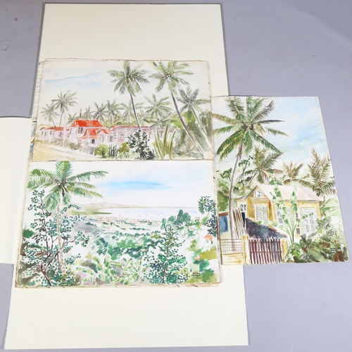 672 - Brian Seaton, 20th Century folio of 13 watercolours, views of Trinidad, signed and dated 1957, some ... 