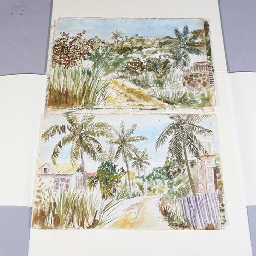 672 - Brian Seaton, 20th Century folio of 13 watercolours, views of Trinidad, signed and dated 1957, some ... 