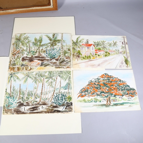 672 - Brian Seaton, 20th Century folio of 13 watercolours, views of Trinidad, signed and dated 1957, some ... 