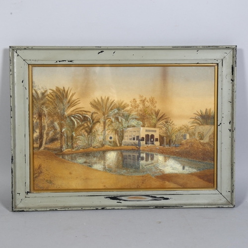 674 - 19th century, figure by an oasis, detailed Eastern watercolour, indistinctly signed, dated 1881, 39c... 