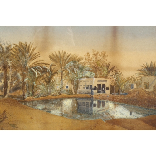 674 - 19th century, figure by an oasis, detailed Eastern watercolour, indistinctly signed, dated 1881, 39c... 