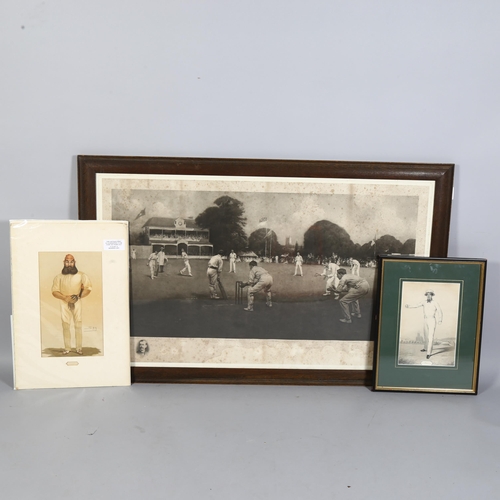 680 - 3 x 19th/20th century cricketing prints, including John C Anderson and Spy, largest 56cm x 95cm