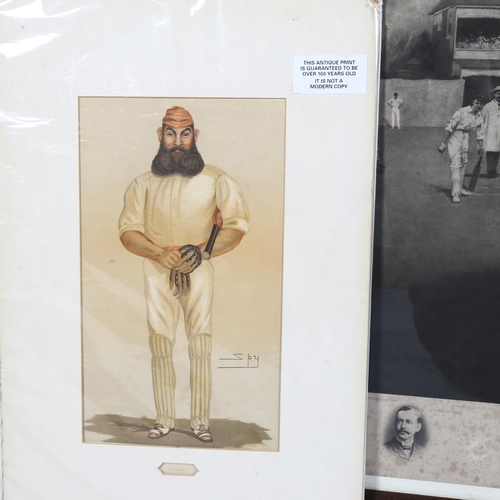 680 - 3 x 19th/20th century cricketing prints, including John C Anderson and Spy, largest 56cm x 95cm