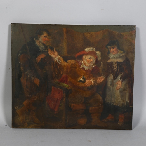 682 - A 19th century oil on board depicting Sir John Falstaff at the Boar's Head Inn, unsigned, 34cm x 39.... 