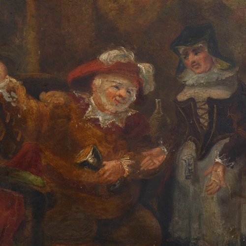 682 - A 19th century oil on board depicting Sir John Falstaff at the Boar's Head Inn, unsigned, 34cm x 39.... 