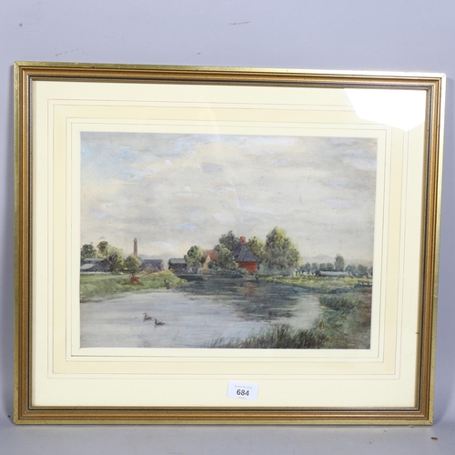 684 - Percy Lancaster (1878-1951), River Ouse near Lewes, Sussex 1931, watercolour, signed and dated, 27cm... 