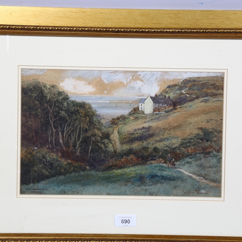 690 - Leopold Rivers, watercolour of Ecclesbourne Glen, Hastings, dated 1870, signed, 35cm x 22cm, framed