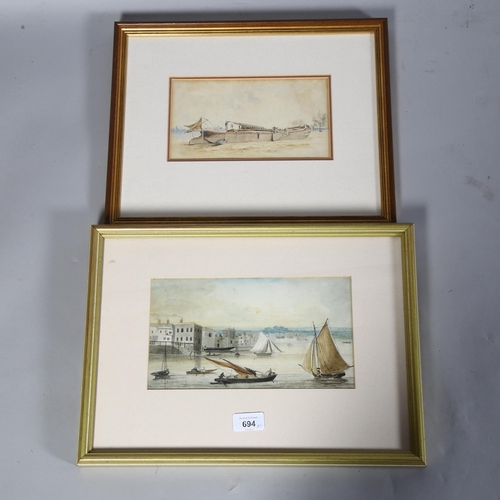 694 - 2 x 19th century watercolours, Thames river scenes, 1 signed H. B Wilson, largest 25cm x 14cm, frame... 