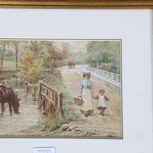 696 - A pair of watercolour country scenes, including hop-pickers, signed W Duncan, dated 1904, 26cm x 18c... 