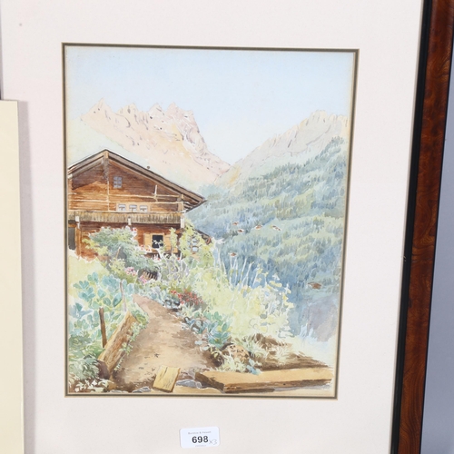 698 - 3 watercolours, landscapes, 2 signed, 1 framed, largest 36cm x 26cm