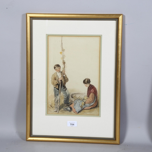 704 - 19th century Continental portrait of boy and girl, 20cm x 30cm, framed