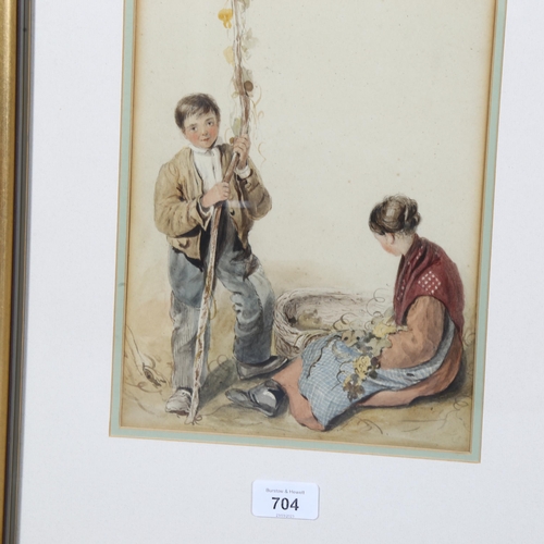 704 - 19th century Continental portrait of boy and girl, 20cm x 30cm, framed