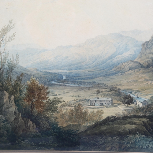 705 - An 18th/19th century watercolour, extensive Highland landscape, unsigned, 43cm x 29cm, framed