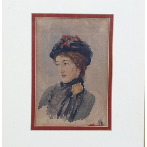 707 - 3 x 19th century watercolour portraits of women, 2 signed, largest 18cm x 13cm, all framed