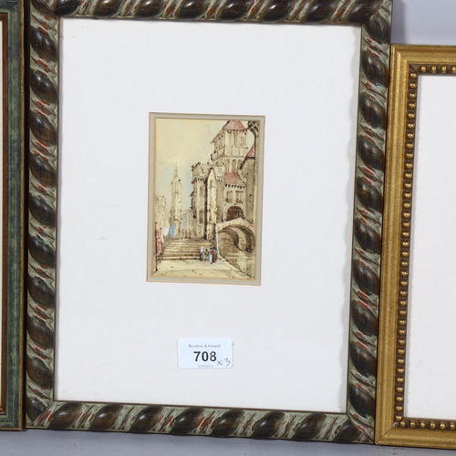 708 - 3 x 18/19th century watercolour sketches, 1 signed indistinctly, dated 1791, largest 15.5cm x 10.5cm