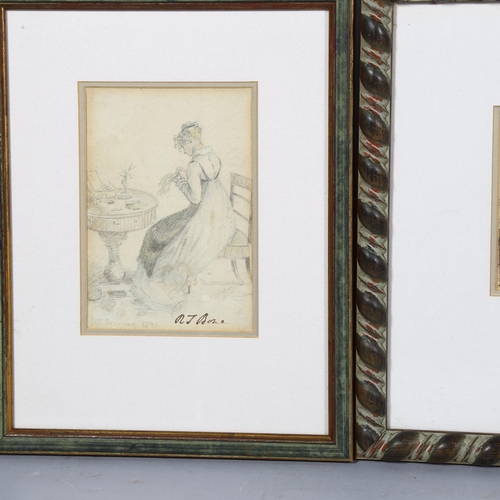 708 - 3 x 18/19th century watercolour sketches, 1 signed indistinctly, dated 1791, largest 15.5cm x 10.5cm