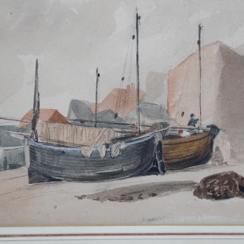 710 - Attributed to Peter De Wint (1784 - 1849), Hastings fishing boats on shore, watercolour, 31.5cm x 21... 