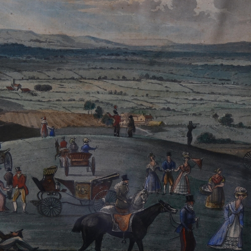 712 - An overpainted engraving titled a Scene at the Devil's Dyke near Brighton, published 1826, 38cm x 22... 