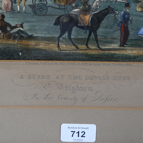 712 - An overpainted engraving titled a Scene at the Devil's Dyke near Brighton, published 1826, 38cm x 22... 