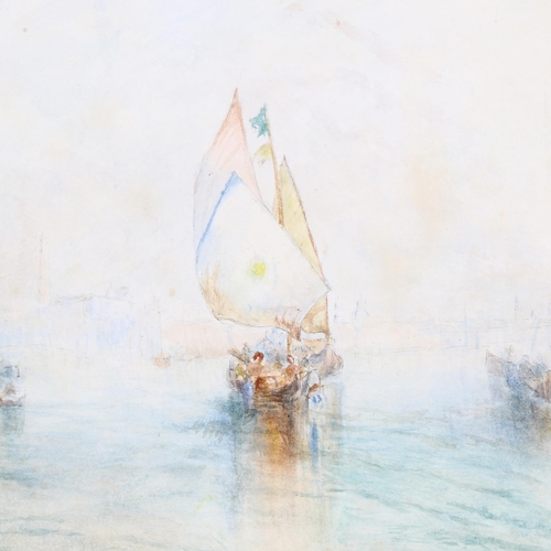 730 - Manner of J M W Turner, watercolour of boats in Venice, 29cm x 22cm, framed