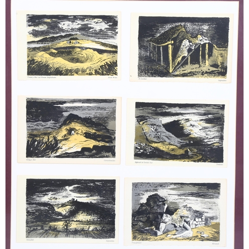 734 - John Piper, 6 original lithographs in common frame, circa 1944, scenes from Wales, 21cm x 14cm each