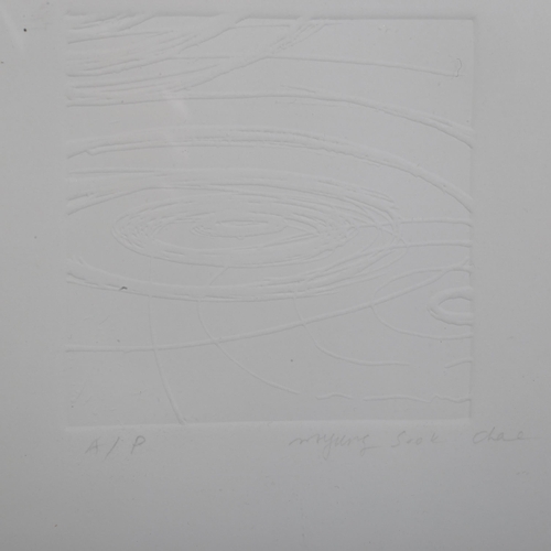 738 - Myung Sook Chae - Korea, embossed print, artist's proof, signed in pencil, 10cm x 10cm, framed