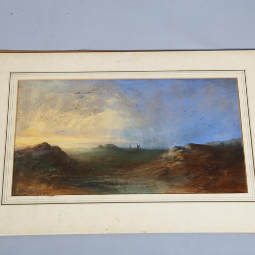 740 - Edward Robert Smythe, pastel of sunset in Suffolk, signed and dated 1892, 49cm x 27cm, unframed