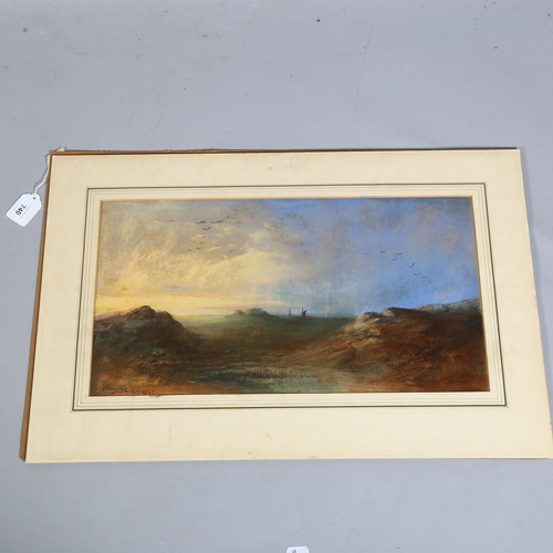 740 - Edward Robert Smythe, pastel of sunset in Suffolk, signed and dated 1892, 49cm x 27cm, unframed