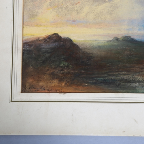 740 - Edward Robert Smythe, pastel of sunset in Suffolk, signed and dated 1892, 49cm x 27cm, unframed