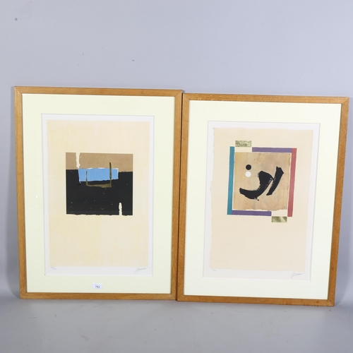 743 - A pair of late 20th century limited edition abstract prints, a indistinctly signed and numbered, 60c... 