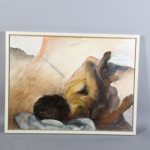 746 - Roland Jarvis, female nude, acrylic on paper, signed and dated '85, 89cm x 66cm, framed