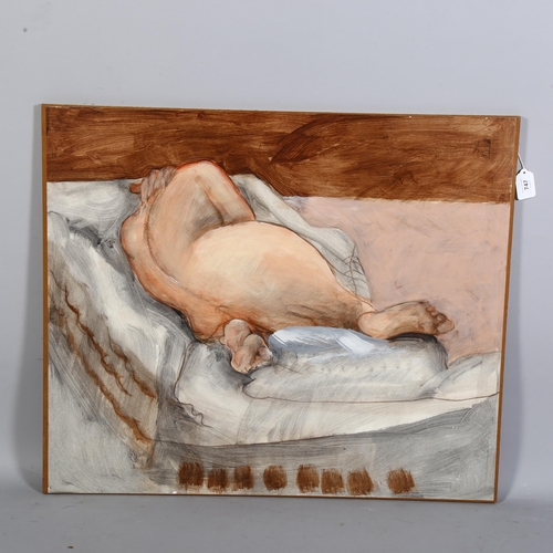 747 - Roland Jarvis, reclining nude, acrylic on paper laid to board, unsigned, 73cm x 63cm, unframed