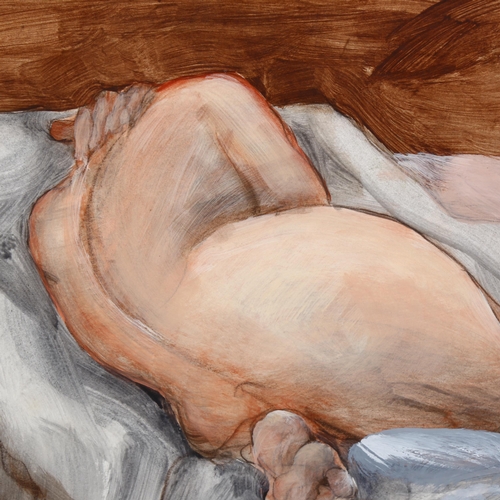 747 - Roland Jarvis, reclining nude, acrylic on paper laid to board, unsigned, 73cm x 63cm, unframed