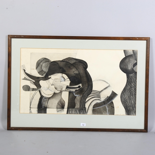 748 - Roland Jarvis, abstract in charcoal, mixed media, signed 87cm x 47cm