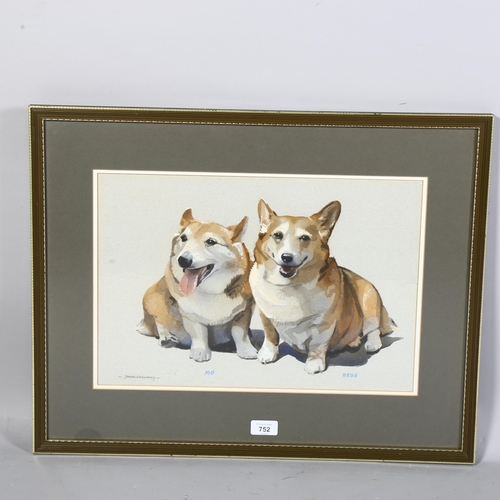 752 - Derek Williams, watercolour, pair of Corgi dogs, signed, 44cm x 30cm, framed