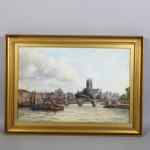 756 - Arthur Gordon (circa 1883-1944), Worcester Cathedral from the river, watercolour, signed and dated 1... 